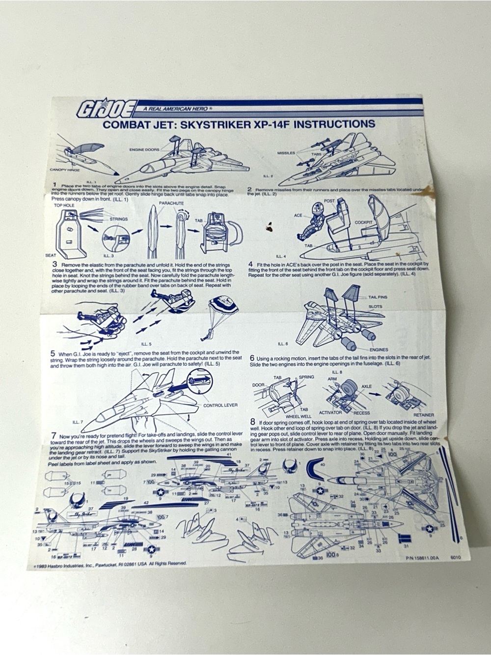 1983 Vintage G.I. Joe Combat Jet Skystriker XP-14F Blueprint Instructions